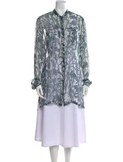 Pre-owned Dries Van Noten Silk Printed Tunic In Blue