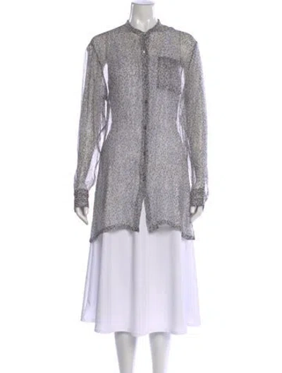 Pre-owned Dries Van Noten Silk Printed Tunic In Gray