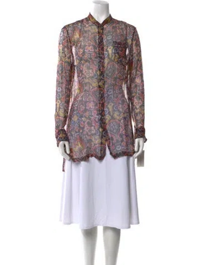 Pre-owned Dries Van Noten Silk Printed Tunic W/ Tags In Purple