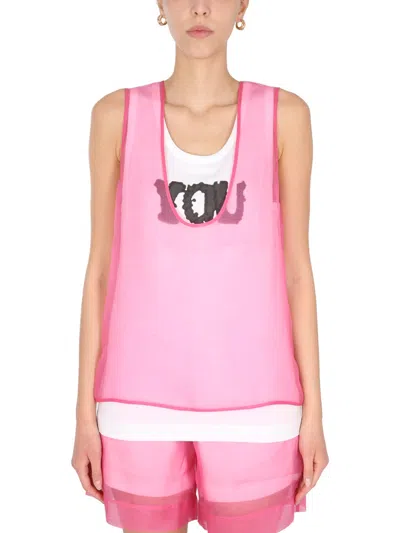 Dries Van Noten Silk Round Neck Top In Pink