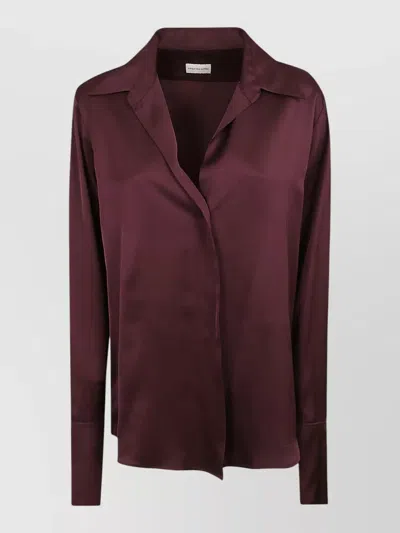 Dries Van Noten Silk Satin Shirt Relaxed Fit In Burgundy