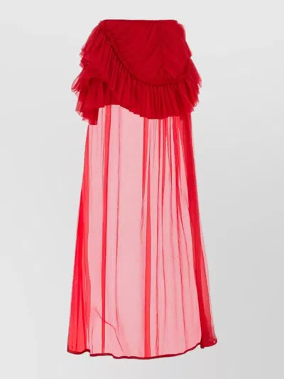 Dries Van Noten Silk Shelby Skirt Strapless Sheer Ruffled Layered In Red