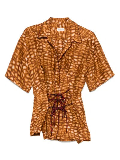Dries Van Noten Silk Shirt In ブラウン
