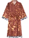 Dries Van Noten Silk Shirt Dress In Brown