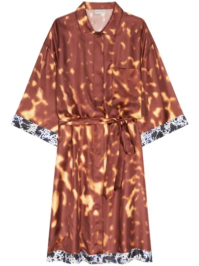 Dries Van Noten Silk Shirt Dress In Brown