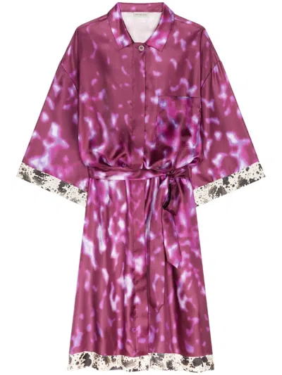 Dries Van Noten Silk Shirt Dress In Pink