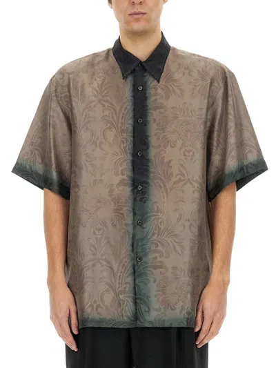 Dries Van Noten Classic Button-down Silk Shirt With Pointed Collar In Brown