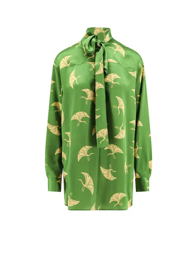 Dries Van Noten Silk Shirt With All-over Print In Green