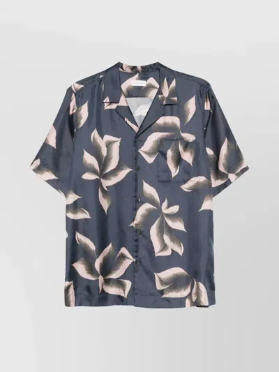 Dries Van Noten Silk Shirt With Floral Pattern And Camp Collar In Blue