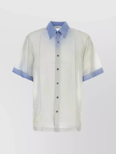 Dries Van Noten Silk Shirt With Hemline Slits And Contrasting Cuffs In Blue