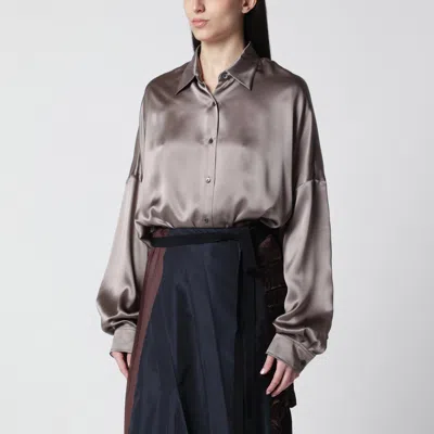 Dries Van Noten Casia Stretch Silk Satin Over Shirt In Brown