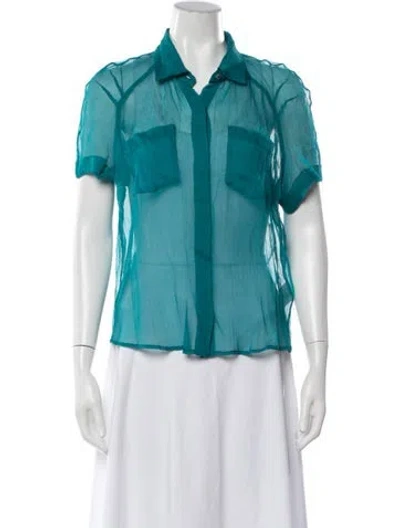 Pre-owned Dries Van Noten Silk Short Sleeve Blouse W/ Tags In Blue