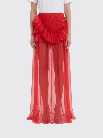 Dries Van Noten Silk Skirt With Ruffles In Red
