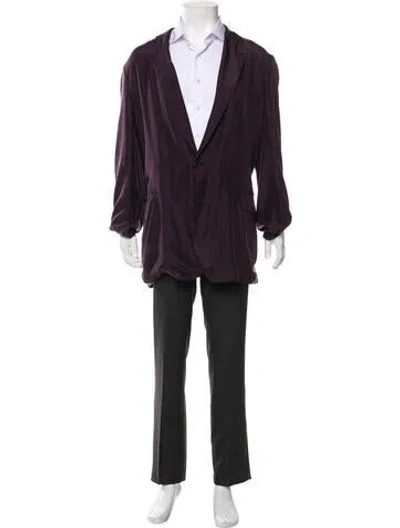 Pre-owned Dries Van Noten Silk Striped Overcoat In Purple