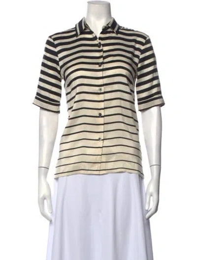 Pre-owned Dries Van Noten Silk Striped Polo In Black/white