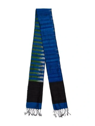 Pre-owned Dries Van Noten Silk Striped Scarf In Blue