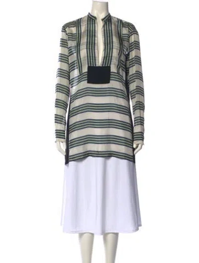 Pre-owned Dries Van Noten Silk Striped Tunic In Blue