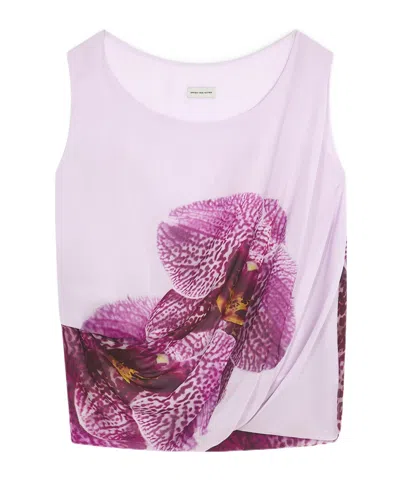 Dries Van Noten Silk Tank Top In Purple-red