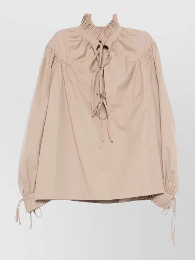 Dries Van Noten Silk Top Long Sleeves Tie Neck In Pink