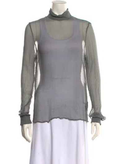 Pre-owned Dries Van Noten Silk Turtleneck Blouse In Gray