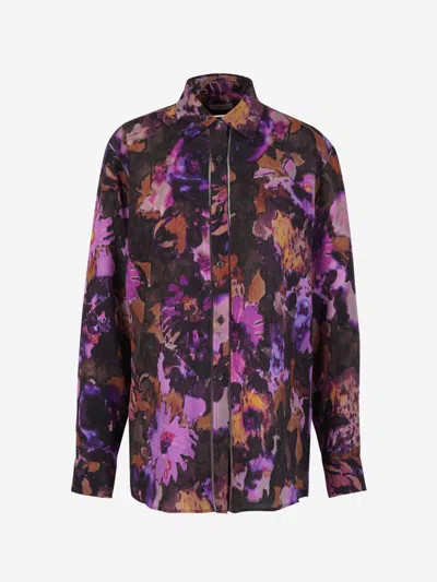 Dries Van Noten Silk Viscose Shirt In Dark Purple