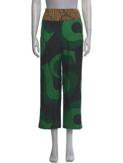 Pre-owned Dries Van Noten Silk Wide Leg Pants In Green
