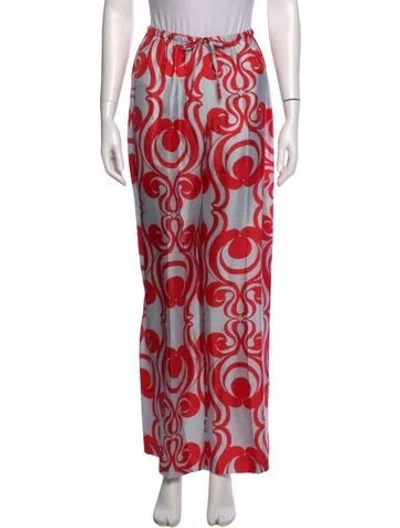 Pre-owned Dries Van Noten Silk Wide Leg Pants In Red