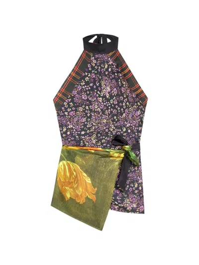 Dries Van Noten Silk Wrap Top In Black