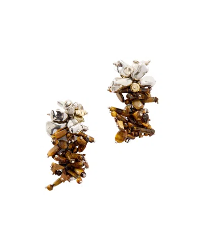 Dries Van Noten Silver- And Gold-tone Tiger's Eye Earrings