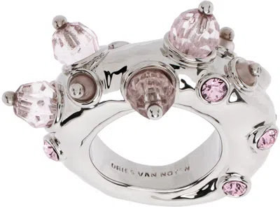 Dries Van Noten Silver & Pink Beaded Ring In 305 Pink
