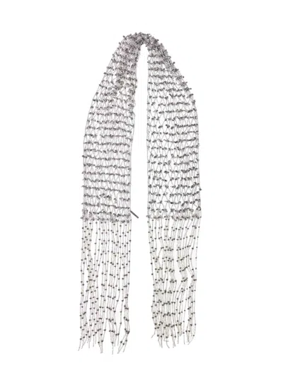Dries Van Noten Women Silver Beaded Scarf-like Necklace In Metallic