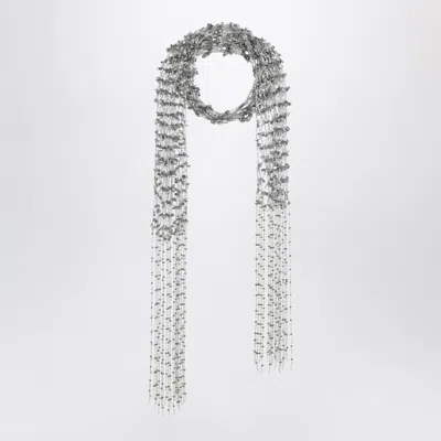 Dries Van Noten Silver Beaded Scarf With Fringes In Gray