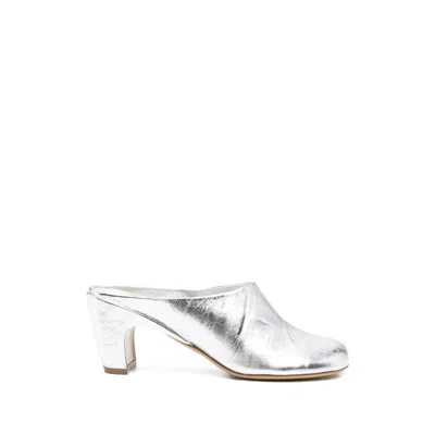 Dries Van Noten Square Toe Mules In Silver