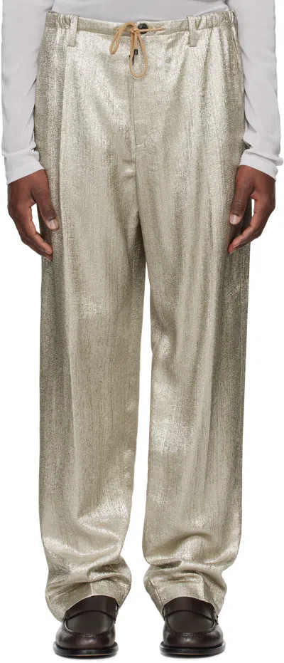 Dries Van Noten Silver Drawstring Trousers In 952 Silver