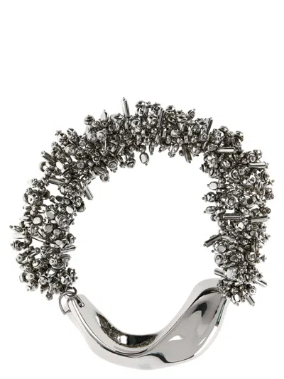 DRIES VAN NOTEN SILVER EMBROIDERED FLOWER NECKLACE