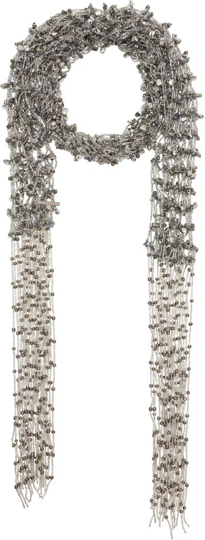 Dries Van Noten Silver Embroidered Necklace Scarf