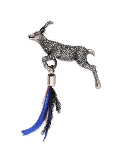 Dries Van Noten Silver Feather Brooch In Multi