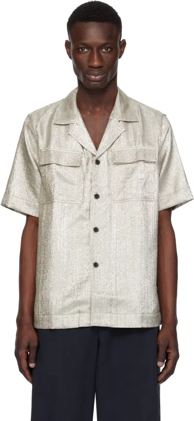 Dries Van Noten Box-pleat Detail Metallic Finish Shirt In Gray