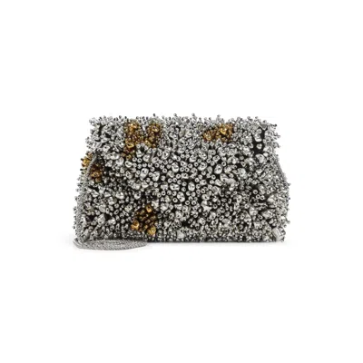 Dries Van Noten Silver Leather Small Embroidered Envelope Clutch