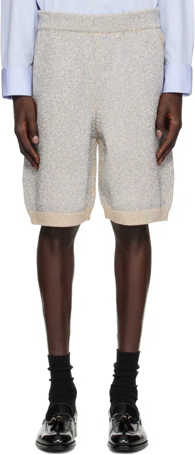 Dries Van Noten Silver Metallic Knit Shorts In Silver 952