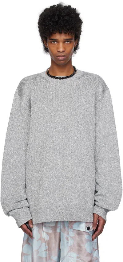 Dries Van Noten Silver Metallic Thread Sweater In 952 Silver