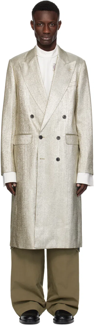 Dries Van Noten Silver Peaked Lapel Coat In Silver 952