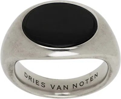 Dries Van Noten Silver Stone Signet Ring In 900 Black