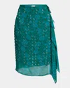 Dries Van Noten Floral Sheer Overlay Asymmetric Hem Skirt In Turquoise