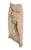 Dries Van Noten Sina Frilled Cotton-poplin Midi Skirt In Neutral
