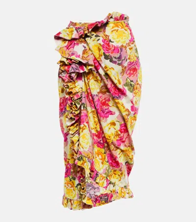 Dries Van Noten Sina Floral Poplin Midi Tulip Skirt In Ecru