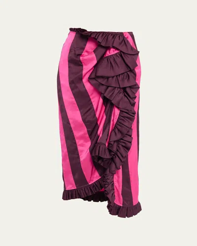 Dries Van Noten Sina Paneled Satin Ruffle Midi Skirt In Pink