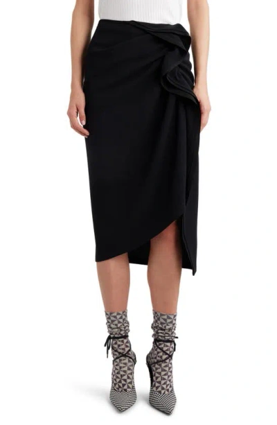 Dries Van Noten Ruffled Cotton Midi Skirt In Black