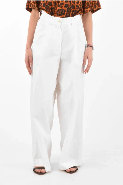 Dries Van Noten Single-pleated Podium Cotton Palazzo Pants In White