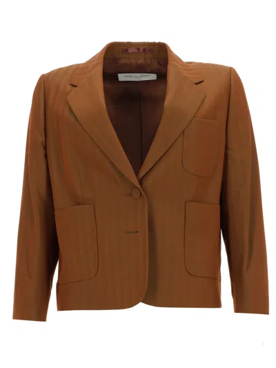 Dries Van Noten Bamis Cropped Wool-blend Vertical Stripes Jacket In Animal Print